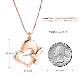 Yinplsmemory Cremation Jewelry Hummingbird Urn Necklace for Ashes for Women Stainless Steel Heart Urn Lockets Ashes Keepsake Memorial Jewelry, Stainless Steel, stainless steel