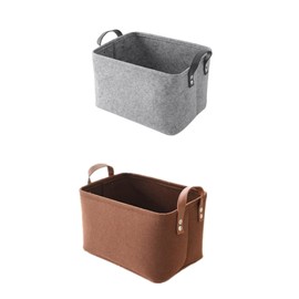 2 Pieces Felt Storage Box, Felt Baskets with Two Handles, Felt Basket Storage Basket, Suitable for Storing Books, CDs, Clothes, Records, Space-Saving