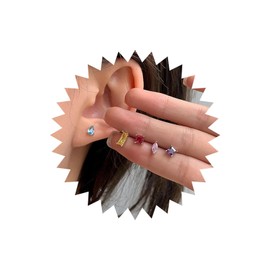 Wendalern 5 Pcs Crystal Stud Earrings Set Small Geometric Birthstone Earrings Teardrop Square Rectangle Solitaire Studs Cubic Zirconia Cartilage Helix Earrings Trendy Jewelry for Women