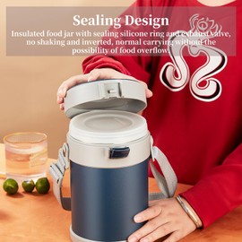 Wisoqu for Hot Food,2 Tier Stackable Insulated Food Jar, 1.4L Box,Leak Proof Portable Vacuum Food Jar, 304 Stainless Steel Food Container for Outdoor Office Picnic