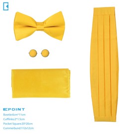 Yellow Silk pre-tied Bow Ties For Men Handkerchiefs Cufflinks and cummerbund Set With Gift Box CM1020 Yellow