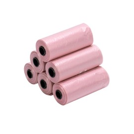 Ginsco 0.8 Gallons Disposable Trash Bags for Mini Car Trash Can, Portable Small Car Garbage Bags, Cars Accessories, Mini Trash Bags, Plastic Trash Bag for Cars/Home/Office (6 Rolls/90Counts) Pink