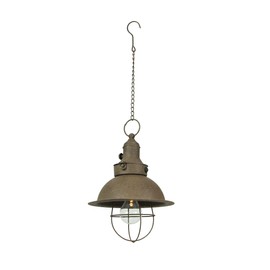 Zeckos Antique Dark Brown Finish Farmhouse Battery Operated LED Pendant Light with Timer - Hanging Accent Lamp - Indoor/Outdoor Western Décor - 9 inch Diameter