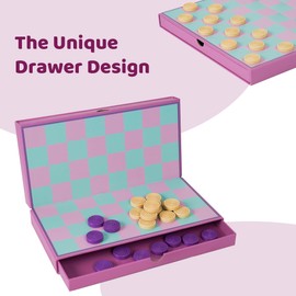 YOBRO Colorful Checkers Set Classic Board Games for Adults, Portable Travel Checkers Set with Folding Board, Perfect for Family Fun and Games for 2 Players