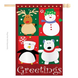 Breeze Decor Pals Greetings Garden House Flags Kit Wintertime Winter Wonderland Snowflake Snowman Ice Skate Season Snow Small Decorative Gift Yard Banner Made in USA 28 X 40