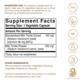 Solgar Milk Thistle - 250 Vegetable Capsules - Full Potency (FP) - Non-GMO, Vegan, Gluten Free, Dairy Free, Kosher - 250 Servings