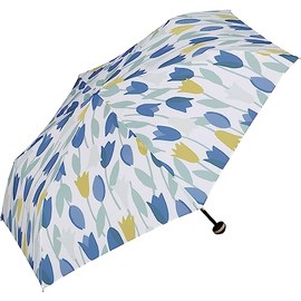 Wpc. 3590-113-002 Rain Umbrella, Folding Umbrella, Blooming Tulip, Mini, Blue, Ribs, 19.7 inches (50 cm), Women's, Rain or Shine, Retro, Floral, Scandinavia, Adult, Cute, Storage Bag Included,