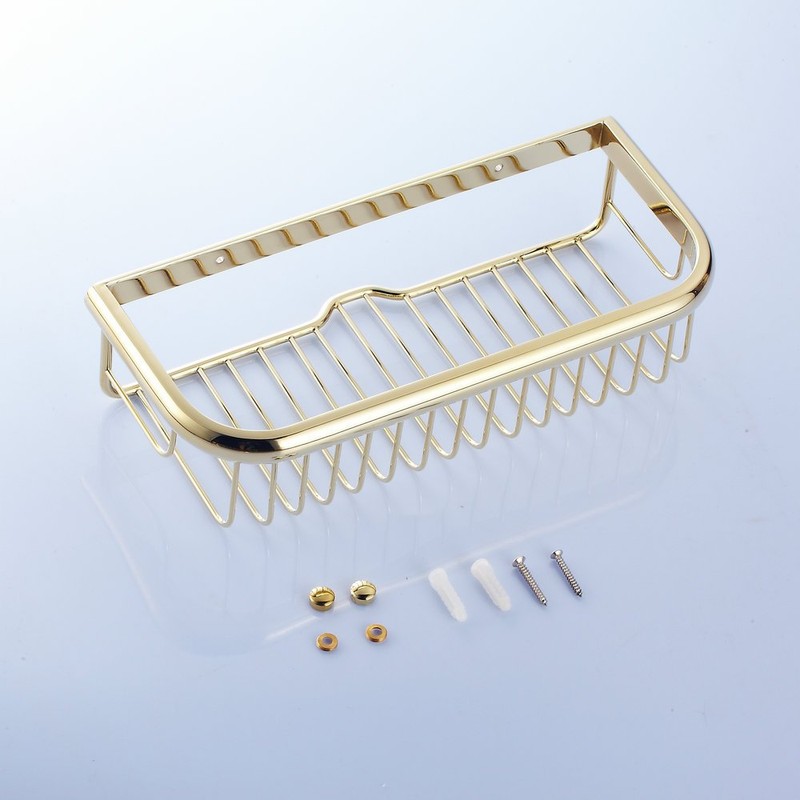 Beelee Wall Mounted Golden Brass Bathroom Commodity Shelf Shower Caddy