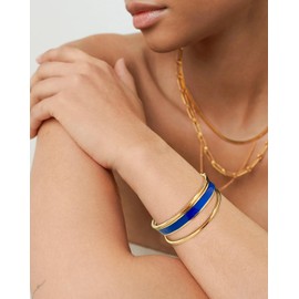 WOWORAMA Multi-Layer Adjustable Slider Bracelets for Women Blue Layered Bangle Bracelets Stackable Friendship Bracelet Gold Curved Bar Bolo Bracelet