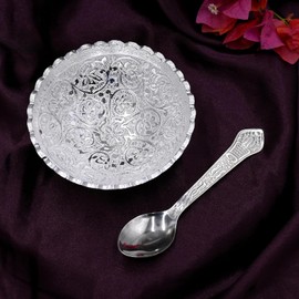 NOBILITY Bowl Spoon Set Silver Plated Light Weight with Red Velvet Box Friends Family Corporate Gift Items Dessert Dry Fruits Serving Diwali Christmas Eid Wedding Return Home Decoration Gifts