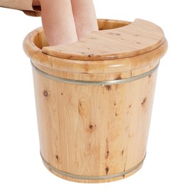Solid Wood Foot Bath Tub with Massager & Lid - Handmade Wooden Soaking Basin for Spa/Pedicure Care,Foot Spa Set with Non-Slip Base for Home Wellness