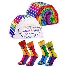 Rainbow Socks - Unisex Women's Men's Colouring Pencil Socks in Rainbow Packaging - For Her, for Him - Rainbow Socks for Gift - 2 Pairs, 1 x crayon socks