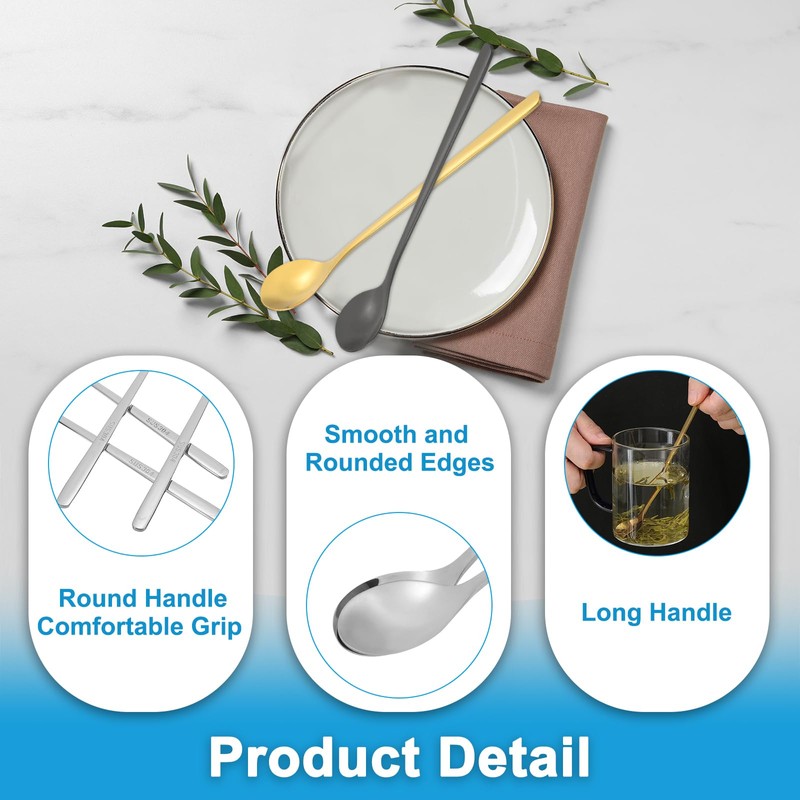 PATIKIL ロングハンドルアイスティースプーン 4個7インチ304ステンレススチールロングコーヒースプーンカク テルスターリングスプーン カク テルスターリングアイスティーコーヒーバーアクセサリー シルバートーン