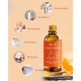 VTS Sweet Orange Essential Oils, Pure Natural Essential Oils Set with Glass Dropper for Aromatherapy Diffusers, Humidifiers, Massage, Relaxation, Skin Care, 1 Fl Oz (Pack of 3)