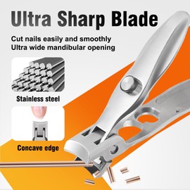 Toenail Nail Clippers for Thick Nails for Seniors, Professional Heavy Duty Edgy Nail Clippers for Men, Large Wide Jaw Opening Fingernail Clipper Cutters with Catcher for Women