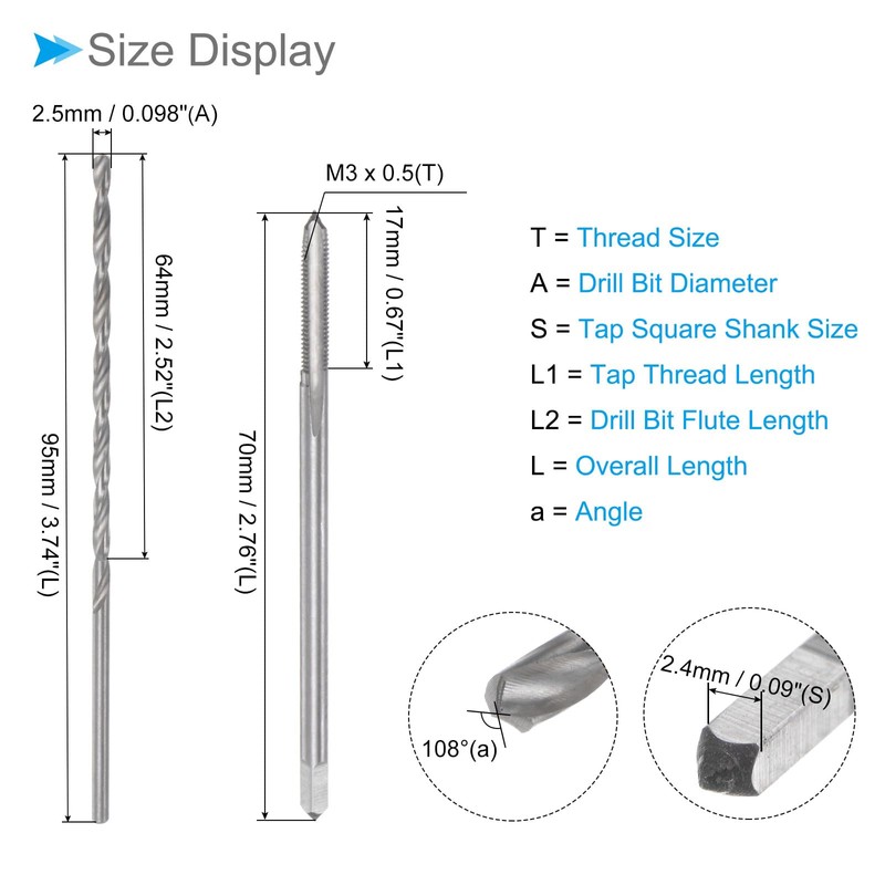 CoCud Tap and Drill Bit Set M3 x 0.5 Thread