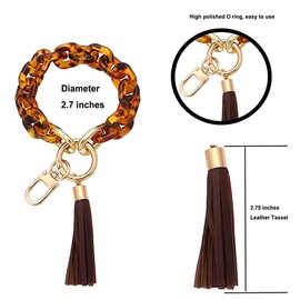 Guidre Key Fob Car Women Key Ring Bracelet Car Key Ring with Tassel Christmas Gifts for Women, Wrists Key Chain for Women, Brown transparent