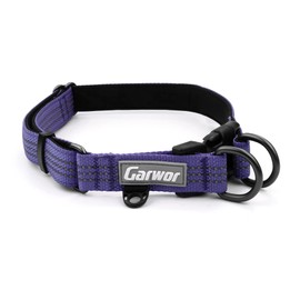 Garwor Reflective Dog Collar with Double D-Ring, Soft Neoprene Padded, Extra ID Tag D-Ring Attached, Buckle Adjustable Safety Nylon Pet Collars for Large Dogs(L, Purple)