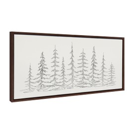 Kate and Laurel Sylvie Minimalist Evergreen Trees Sketch BW Framed Canvas Wall Art by The Creative Bunch Studio, 18x40 Brown, Minimal Christmas Tree Art for Wall