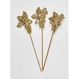 Worth Imports 4" Glittered Angels with Musical Instruments On 6" Pick, 3 Assorted, Set of 12