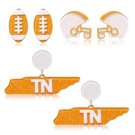Boderier 3 Pairs Football Earrings for Women Acrylic Football Helmet Stud Earrings State College Dangle Earrings Game Day Sports Lover Jewelry Gifts for Fans(Yellow White TN)
