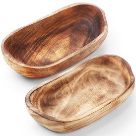 2 Pcs Wooden Dough Bowls for Decor Oblong Decorative Bowl Home Decor Fruit Vessel for Kitchen Counter Rustic Carved Serving Container Long Wooden Bread Tray for Dining Room Table(13 x 9 x 3.2 Inch)