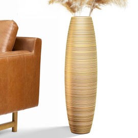 Rocendlor Tall Floor Vase, 27.5 inches (70cm, 2.3FT) Tall Vase Sturdy, Luxury, Textured for Decorative Branches Dried Flowers, Tall Vase for Rustic Living Room, Shelf Decor, Resin Gold