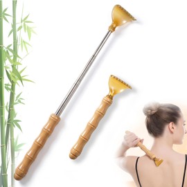 NAFJYR 2PCS Bamboo Handles Back Scratcher, Extendable Portable Travel Wooden Back Scratcher Long Handles for Men Women