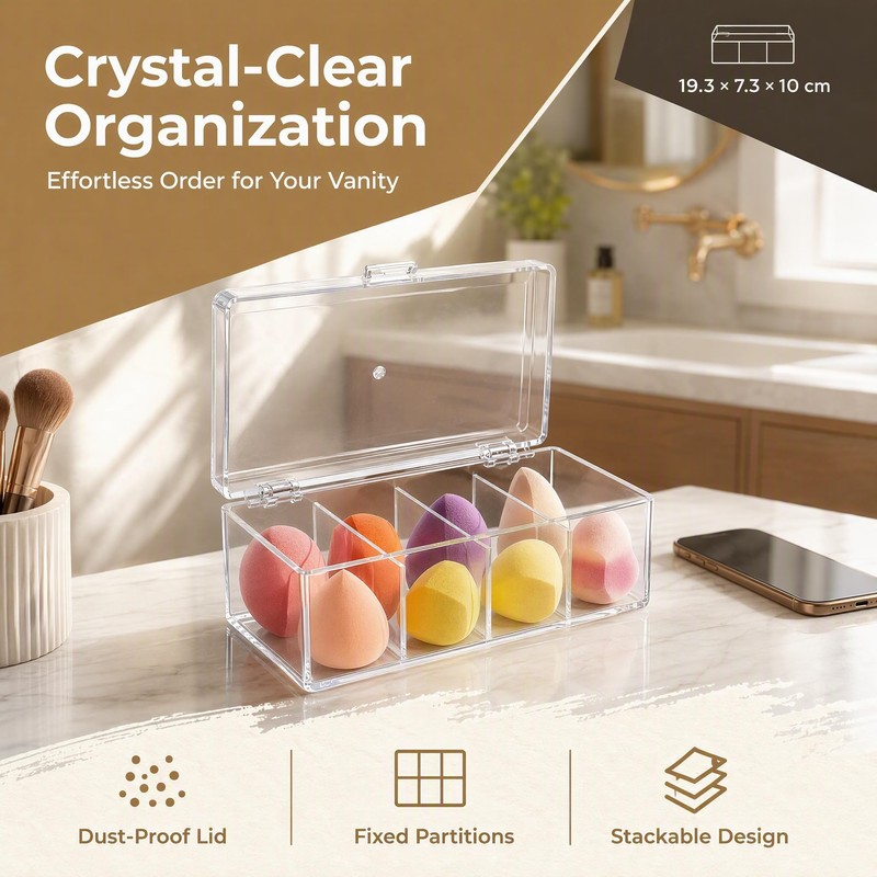 Vurixfo 4 Compartment Hair Accessories Organizer with Lid Clear Box