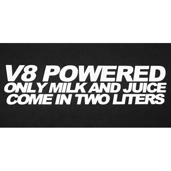 MD&M V8 powered milk juice 2 liter sticker funny race