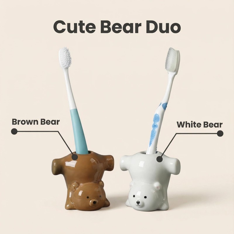 2 Pack Ceramic Toothbrush Holders, Cute Animal Tooth Brush Holder