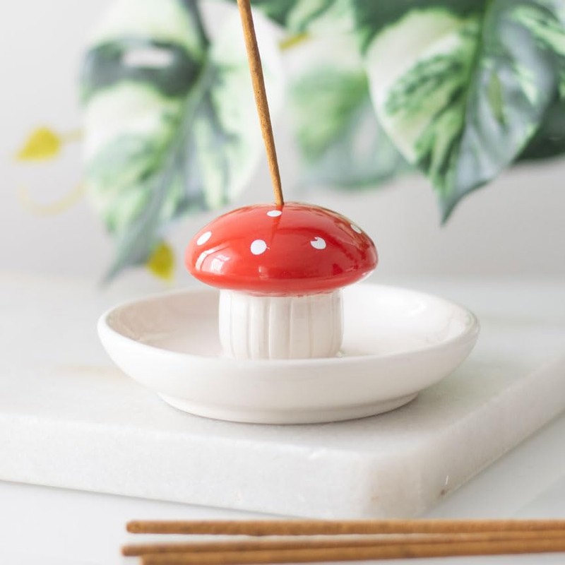 Whimsical Mushroom Incense Holder: Ceramic Design for Cheerful Decor &