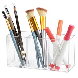 ZEXALOR Clear Drawer Organizer, 3 Sections Brush Organizer Holder, Drawer Dividers Office Desk Tray Bathroom Makeup Jewelry Trays (Brush holder)