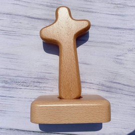 Highawk Wooden Jesus Christ Cross Christian Worship Stand Type Interior Accessory Decoration Tabletop Figurine Chapel Object 4.9 inches (12.5 cm) H (Smooth)