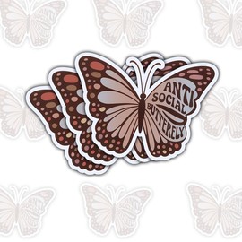 3 Pcs Antisocial Butterfly Sticker – Funny Introvert Quote Vinyl Decal Waterproof for Laptop, Journal, Water Bottle – Gift for Introverts, Anti-Social Friends, and Sarcastic Souls – 3 Inch