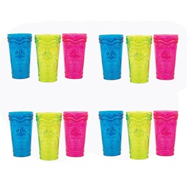 Fun Express 6" 20 oz. Bulk 60 Count Tiki Head Blue, Green & Pink Reusable Plastic Cups