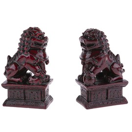lachineuse - Red Chinese Lion Statuette - 2 Fu Dogs Figurines - 10.5 x 6 x 4 cm - Asian Chinese Decoration - Feng Shui Decoration for Home, Office, Indoor, Gift Idea China Asia