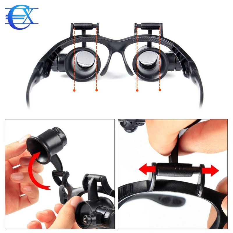 EUROXANTY Magnifying Glasses, Head Magnifier with LED Lighting, 10, 15,