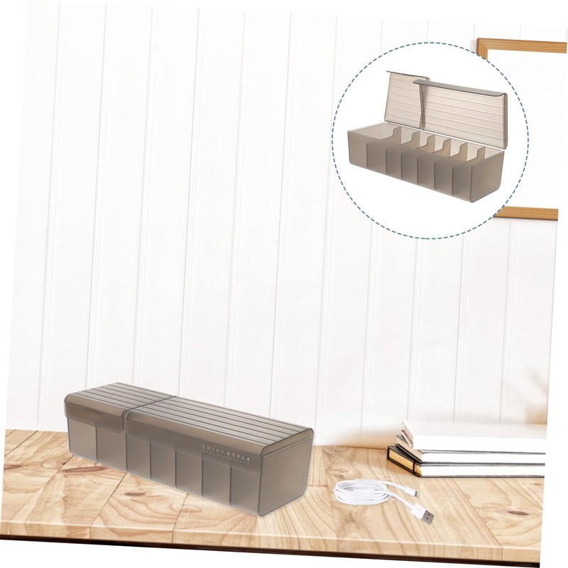 KONTONTY Plastic Cable Management Box Lid 7-Slot Cord Organizer Case