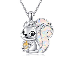 DAYLINLOVE Squirrel Necklace 925 Sterling Silver Opal Squirrel Pendant Necklace Opal Jewelry For Women Squirrel Lovers Christmas Birthday Gift