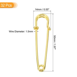 QUARKZMAN Große Sicherheitsnadeln 50mm / 2 Zoll Metall Riesige Nähsicherheitsnadeln Clips für Damenbekleidung Kleid Hosen Rock Taille, Goldfarben, 32 Stück