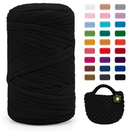 JeogYong Black T-Shirt Yarn, 400g/131 Yards Elastic Fabric Crochet Cloth T Shirt Yarn, Thick Hand Knitting Yarn for Crocheting Bags/Baskets/Rugs, Home Decor, DIY Crafts