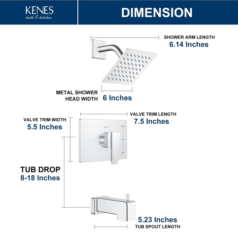 KENES Chrome Tub and Shower Trim Kit, Square Tub Shower