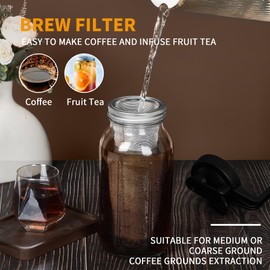 PIZVOX Cold Brew Coffee Maker Jar - 64oz Thick Glass Multipurpose Mason Pitcher Spout Lid with Handle & Stainless Steel Filter for Iced Coffee, Lemonade, Ice Tea, Homemade Fruit Drinks Container