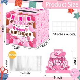 Pink Cowgirl Birthday Party Decorations - Money Box for Cash Gift, Disco Cowgirl Theme Party Supplies Money Pull Box - Pink Birthday Decorations, Cash Gift Ideas for Women