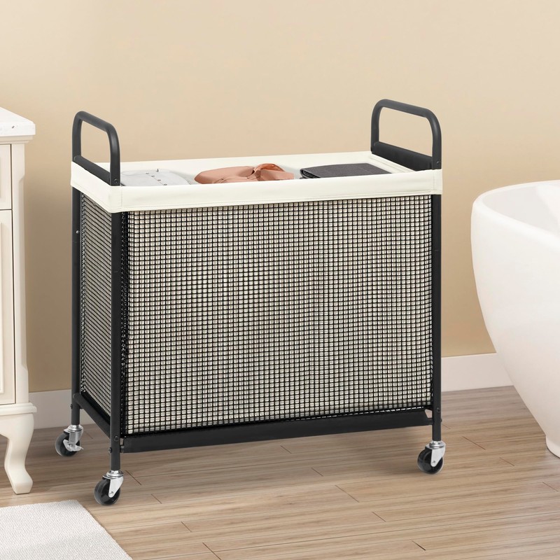 STORAGE MANIAC Rolling Laundry Hamper with Wheels 3-Section Laundry Sorter