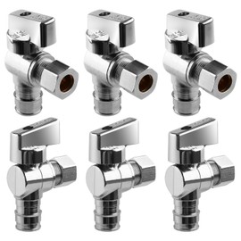 1/4 Turn Angle Stop Valve, 1/2" Expansion Pex F1960 X 3/8" OD Compression For Toilets And Faucets (Pack of 6)