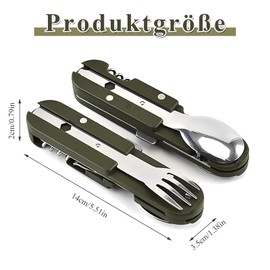 2 Stück Outdoor Bundeswehr Besteck, 5 in 1 Folding Cutlery Camping Cutlery Outdoor Cutlery Set,outdoor Besteckset mit Abnehmbarer Gabel,Löffel, Messer, Flaschenöffner und Oxford Tasche für Camping