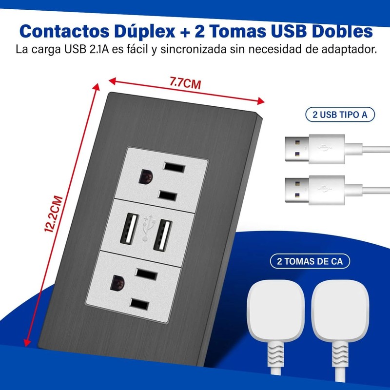 Megaluz HY-J310 Placa Contacto Tomacorriente Inteligente Conector USB 2 Puertos
