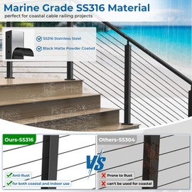 Zylorix 2Pack 36" SS316 Cable Railing Post 33° Drilled for Coastal Indoor Outdoor, 35"x2"x2" Stainless Steel Adjustable Top Post with Cable Grommets Fit for 25-35° Stairway for Wood Concrete Deck Step